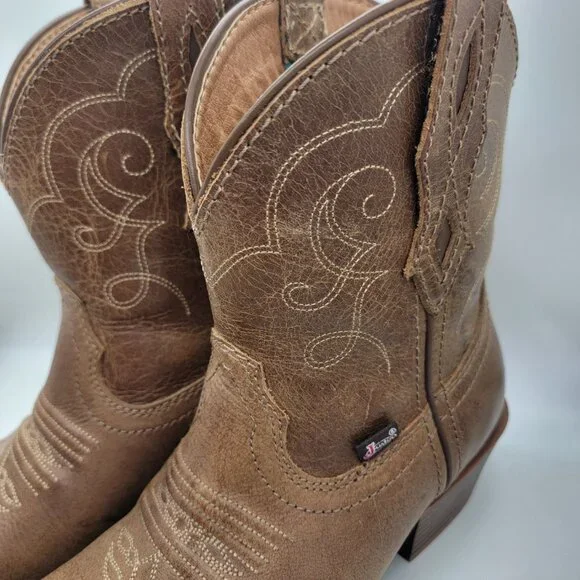 Justin Gypsy Chellie Western Booties Women 7.5B Tan Leather Square Ankle GY9510 - Picture 3 of 16